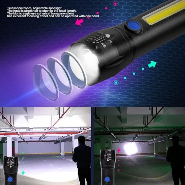 Mini Linterna LED Recargable Luz Zoom Largo Alcance